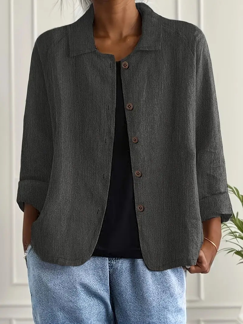 Chaqueta de Lino con Botones Mujer Manga Larga