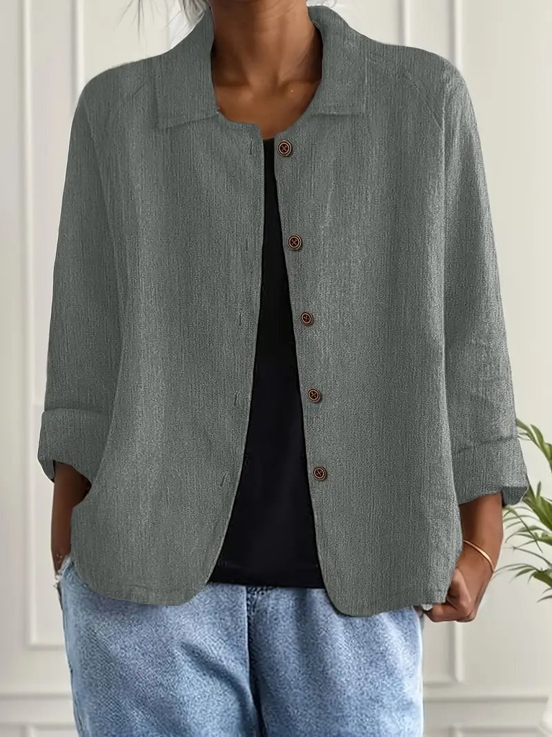 Chaqueta de Lino con Botones Mujer Manga Larga