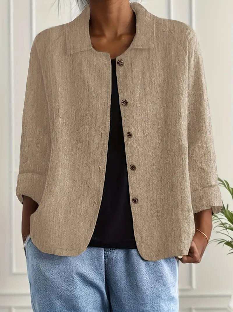 Chaqueta de Lino con Botones Mujer Manga Larga