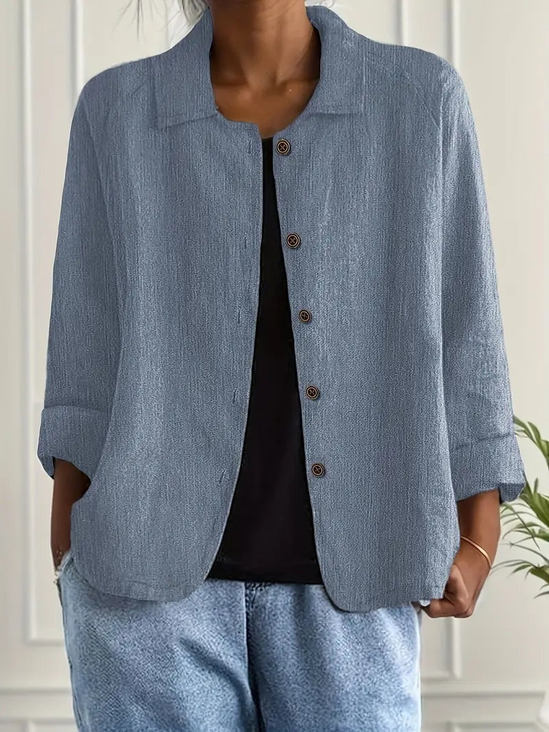 Chaqueta de Lino con Botones Mujer Manga Larga