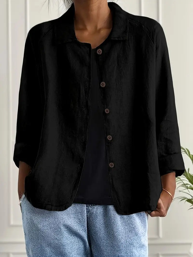 Chaqueta de Lino con Botones Mujer Manga Larga