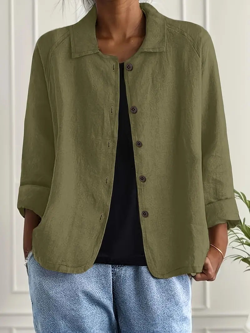 Chaqueta de Lino con Botones Mujer Manga Larga