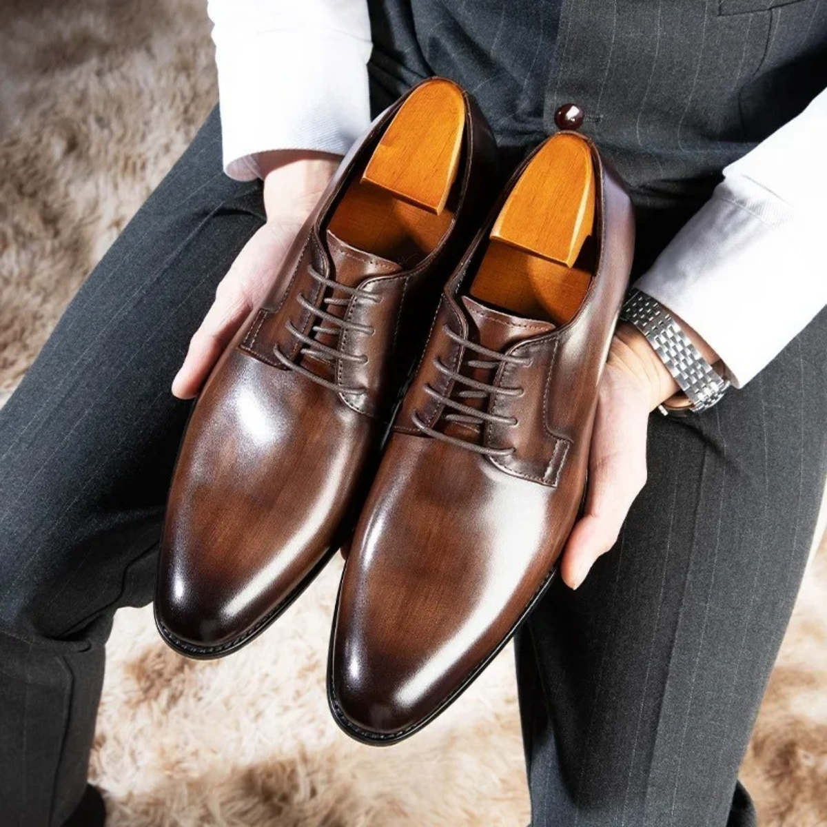 Zapatos de Vestir Derby de Piel Hombre Cordones