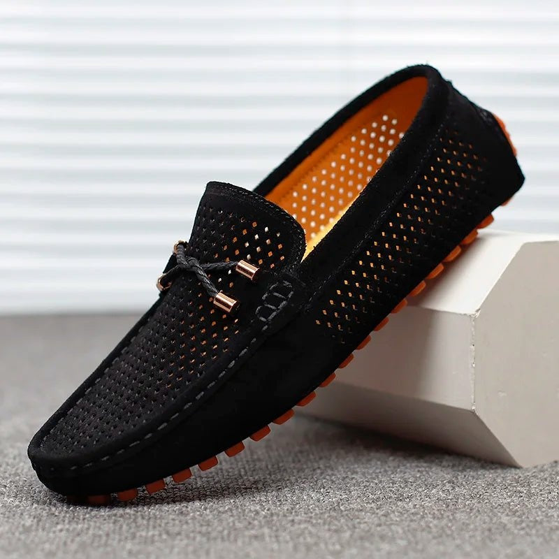 Mocasines de Ante Perforado Hombre Sin Cordones