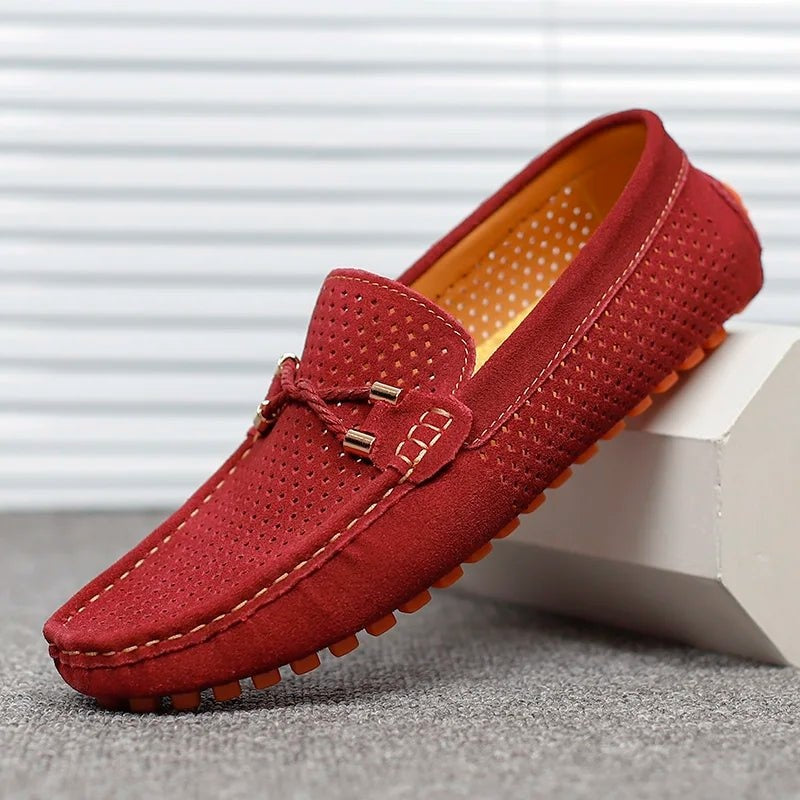 Mocasines de Ante Perforado Hombre Sin Cordones