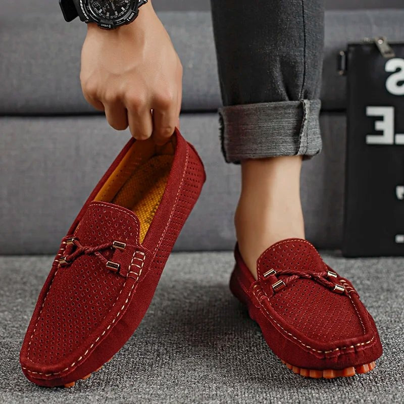 Mocasines de Ante Perforado Hombre Sin Cordones