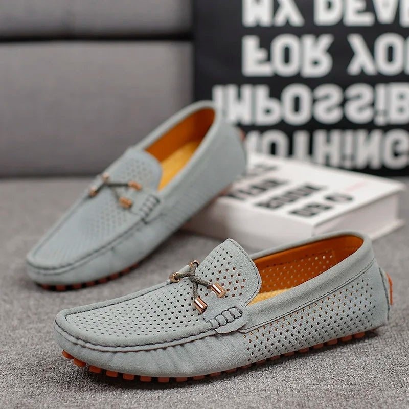 Mocasines de Ante Perforado Hombre Sin Cordones