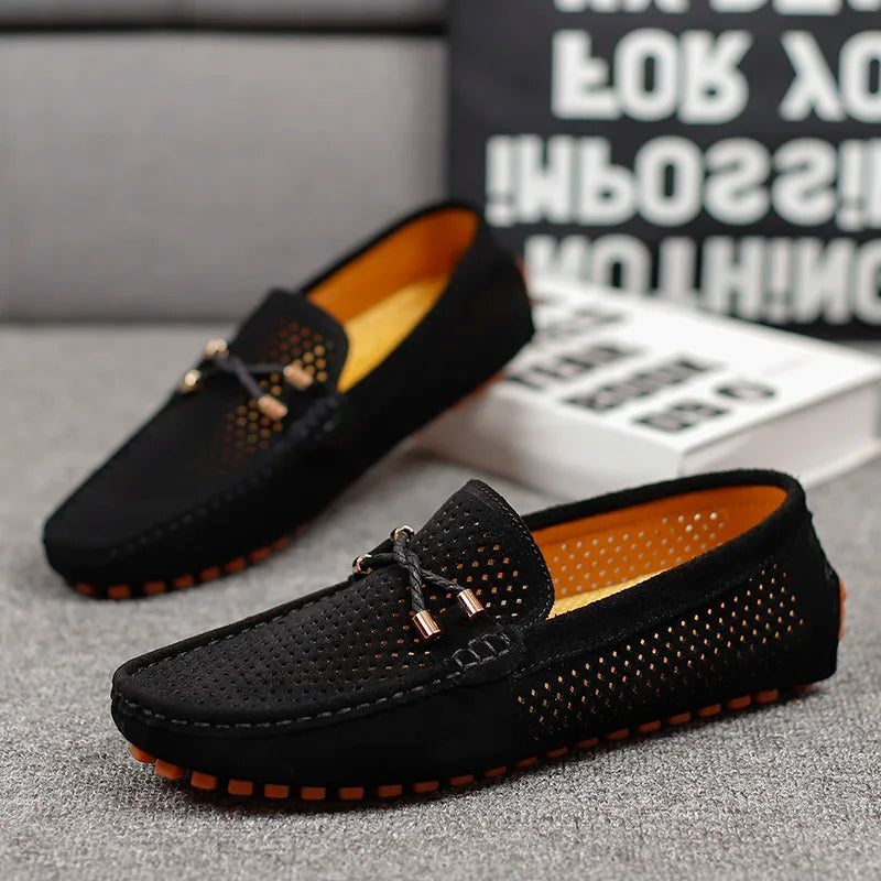 Mocasines de Ante Perforado Hombre Sin Cordones